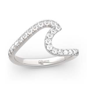 แหวนเงินสเตอร์ลิงลายคลื่นทะเลเจลิยาเคลือบโรสโกลด์และประดับเพทาย - Product Image 1