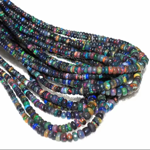 AA Grade Natural Ethiopian Opal Beads Multi <b>Fire</b> Welo Opal Smooth Rondelle 3-5mm Black Opal Strand Third Party Appraisal for - Product Image 1