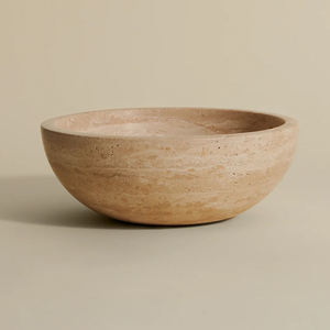 Bol en pierre de marbre travertin décoratif fait à la main en Inde de qualité supérieure au design rond pour la décoration intérieure - Product Image 1