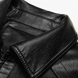 Vintage Desgastado Hombres Full Zip Jacket Cuero y Lona Estilo Motocicleta - Product Image 5