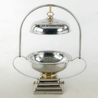 Réchaud de buffet rond en acier inoxydable doré pour banquets d'hôtel et mariages, texture martelée, lot de 2