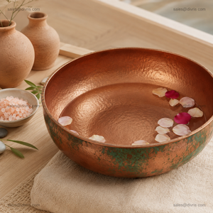 Bassin de pédicure artisanal en cuivre martelé avec patine verte, pour spa, bain de pieds de luxe, système de jets sans tuyauterie, durable - Product Image 6
