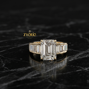925 Sterling <b>Silver</b> <b>Emerald</b> Cut Three Stone Engagement <b>Ring</b> with Channel Set Baguette Accents - Product Image 3