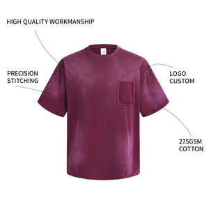 Wholesale OEM Oversized Heavyweight T-Shirt Cotton Pocket <b>Drop</b> Shoulder Tees Vintage <b>Acid</b> Wash Streetwear Custom Men T Shirt - Product Image 2
