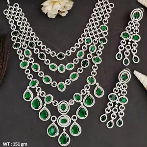 Conjunto de collar AD/CZ de rodio blanco de Joyería de diamantes americanos - Product Image 1