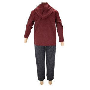 ชุดออกกำลังกายสำหรับเด็กแขนยาวแห้งเร็ว เสื้อมีฮู้ดสีแดงอมน้ำตาล กางเกงลายทางสีเทา |   โพลีเอสเตอร์ 100% ระบายความชื้นได้ดี ระบายอากาศได้ดี - Product Image 5