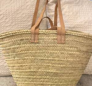 Sac en paille personnalisé fait à la main avec des poignées en cuir, panier de marché français, sac de marché français, panier en paille - Product Image 2