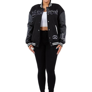 Chaqueta Universitaria para Mujer, Negra, con Bordado LA, Manga Larga, Cuello Camisero, Material de Poliéster, para Otoño - Product Image 5