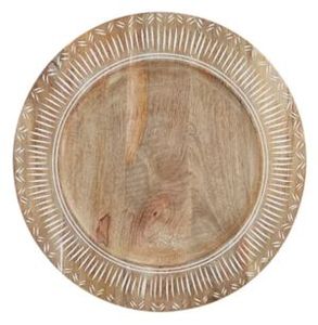 Assiette de service ronde en bois sculpté, rustique, décorative, gravée, en bois naturel, vaisselle de ferme - Product Image 2