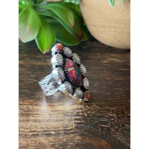 Southwest Handmade Multi Stone Sterling <b>Silver</b> <b>Adjustable</b> Boho Cluster <b>Ring</b> - Product Image 3