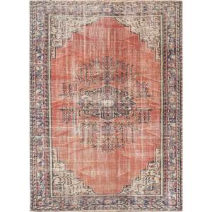 Tapis vintage en laine noué à la main, motif médaillon rouge et orange, 9x12, pour la décoration du salon - Product Image 1