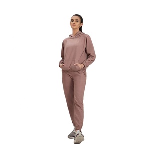 Survêtement d'hiver à capuche pour femmes-Ensemble de pantalons de jogging à capuche respirants et à manches longues pour tous les jours-Cordon de serrage - Product Image 1