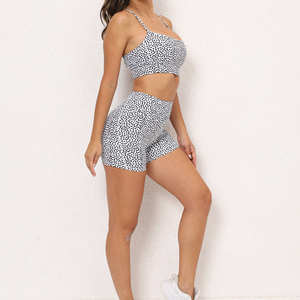 Women's Yoga Fitness Two-Piece Set Adjustable Bra <b>Shorts</b> Cross Back Solid Print Sweat-Wicking Polyester/Nylon Front INS Style - Product Image 3