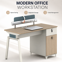 Bureau de bureau moderne avec écran de confidentialité, multiprise intégrée et tiroir à serrure à combinaison, finition grain de bois
