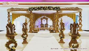 Magnífico Mayur Mandap para bodas del sur de la India Boda del Sur Tema dorado Mandap Increíble boda india Mandaps Decoración - Product Image 4
