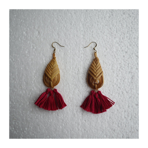 Pendientes de ratán geométricos vintage-Pendientes de ratán trenzados de mimbre hechos a mano, moda colgante Boho Chic para trajes elegantes - Product Image 3