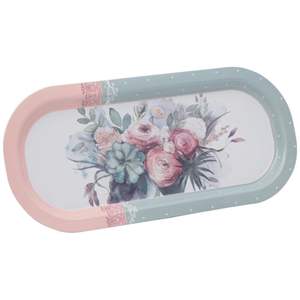 ถาดเสิร์ฟโลหะทรงสี่เหลี่ยมขนาด160x350มม. ดีไซน์กุหลาบลายดอกไม้ - Product Image 2