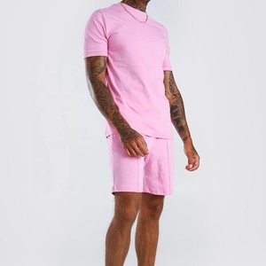 Tendance 2025 été col rond été à manches courtes costume hommes col rond couleur unie demi manches respirant ensemble pour homme - Product Image 2