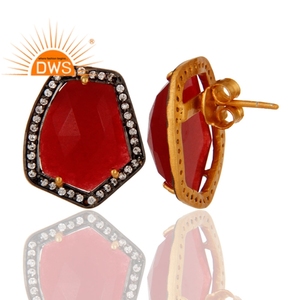 Fashion Brass 18k Gold Plated Earrings Manufacturer <b>Red</b> Aventurine Zircon Fancy Stud Earrings Jewelry Classic Collection - Product Image 3