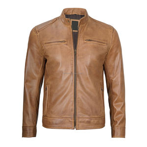 Veste de mode en cuir véritable à fermeture éclair personnalisée pour hommes de bonne qualité à des tarifs de gros Veste en cuir de couleur personnalisée pour hommes - Product Image 3