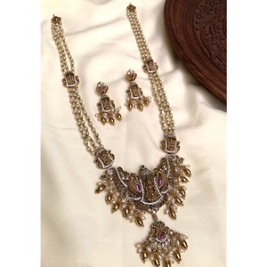 Designer Premium Quality Temple <b>Jewelry</b> <b>Set</b> with <b>Gold</b> Plated Zircon Stones Lakshmi Necklace <b>Set</b> for Wedding Wear Women - Product Image 1