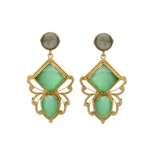 Nouveau produit Boucles d'oreilles de créateur doré avec pierres précieuses vertes Boucles d'oreilles en laiton - Product Image 1