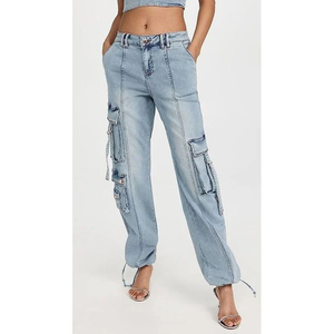 Jeans pour femmes de couleur claire Cargo régulier noir jambe large Denim couleur claire jeans pour femmes pantalons pour dames Streetwear pantalon - Product Image 1