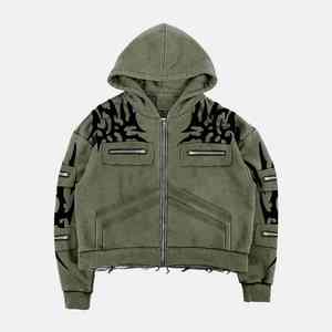 เสื้อมีฮู้ดแนววินเทจของผู้ชายผ้าฝ้าย100% มีซิปมีหลายกระเป๋าสั่งพิมพ์ซิลค์สกรีนโลโก้ได้ตามต้องการสำหรับฤดูใบไม้ร่วงจากโรงงาน2025 - Product Image 4