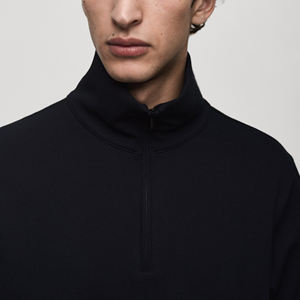 2024 décontracté léger coupe ample coton Polo sweat brodé Logo mélange quart-Zip col montant pull sweats - Product Image 3