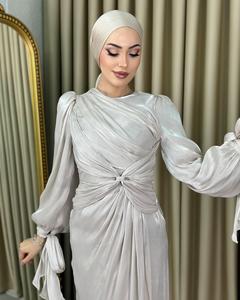 Abaya de luxe en organza de soie scintillante à manches longues, anti-rides, faite à la main, robe de créateur spéciale, tenue de prière musulmane traditionnelle - Product Image 4
