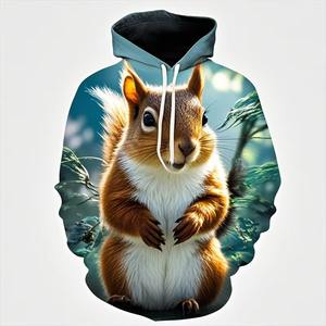 Linda ardilla cremallera polar transpirable de gran tamaño pulóver Sudadera con capucha hombres/mujeres/niños Streetwear - Product Image 5