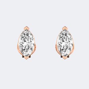 Boucles d'oreilles classiques en or massif avec diamants taille marquise 1,00 carat, serties en V, solitaires, bijoux minimalistes, cadeau pour femme - Product Image 3