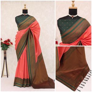 Sari de Seda Banarasi Clásico Indio de Alta Demanda para Mujer, Elegante, Exclusivo, Última Moda Étnica para Bodas, para Mujeres y Niñas - Product Image 1