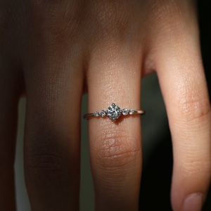 5mm Round Cut Moissanite Engagement <b>Ring</b> with Accent Side Stones | <b>Dainty</b> Wedding Jewelry - Product Image 1