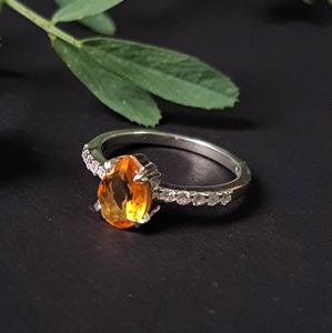 Anillo fino de piedras preciosas de circón de cuarzo citrino Natural clásico de Plata de Ley 925 para bodas, compromisos, fiestas; hecho a mano - Product Image 1