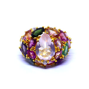 Designer 925 Sterling Silver Gold Plated <b>Rose</b> <b>Quartz</b> Multi Color Gemstone Wedding Wear Women Band <b>Ring</b> - Product Image 2