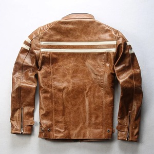 Nouvelle veste de moto en cuir d'agneau véritable marron vintage pour homme, couture tendance, imperméable, coupe-vent, veste de motard pour l'hiver - Product Image 2