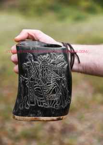 Taza de cuerno africano, taza de café y cerveza cultural vikinga, tazas de café caliente de cuerno de buey Real base de madera - Product Image 2