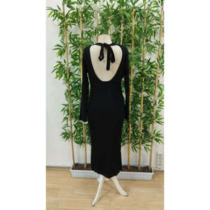 Robe midi en tricot à manches longues et col semi-montant pour femme avec détail fenêtre au dos et fermeture à lacets, 28513 - Product Image 5
