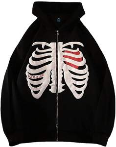 Wholesale Customized Men's Oversized Fleece Solid Skull <b>Hoodie</b> 100% Cotton Breathable Anti-shrink Full Zip <b>Skeleton</b> Spring - Product Image 1