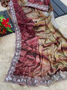 Sari de seda de diseñador Rangoli con Secuencia de trabajo de piedra estilo pakistaní ropa de fiesta de boda para mujeres ropa india y paquistaní - Product Image 2