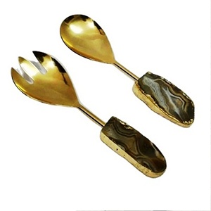 Juego Hecho a Mano de 2 Servidores de Ensaladas de Acero Inoxidable con Mango de Madera Producto Indio para Ensaladas de Frutas - Product Image 5