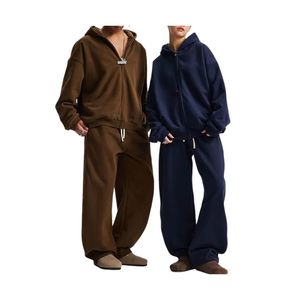 ชุดวิ่งลำลองฤดูหนาวแบบยูนิเซ็กซ์ สีตามสั่ง ผ้าฝ้ายฟลีซ 100% เสื้อฮู้ด กางเกงจ็อกเกอร์ ระบายอากาศได้ดี - Product Image 5