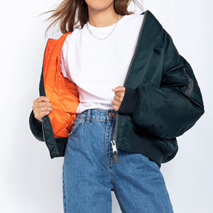 Blousons bombardiers personnalisés de qualité supérieure fournisseur B2B veste en satin personnalisée vestes pour femmes de couleur bleu marine - Product Image 5