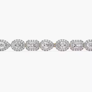 Pulsera de tenis de oro amarillo y blanco de 18 quilates Fancy Multi-Shape Lab Grown Diamond Oval Emerald Pear & Round Cut Halo 7,85 CT. - Product Image 2