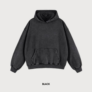 Sweat à capuche oversize pour homme en molleton de coton épais, délavé à l'acide, à épaules tombantes, style streetwear, technique de teinture unie, écologique - Product Image 3