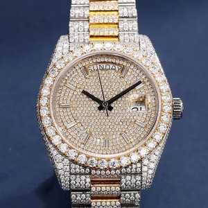 Hip Hop Style Men's Iced Moissanite Diamond <b>Watch</b> Luxurious Stainless Steel Band Mechanical Movement Stylish Analog Glass - Product Image 1