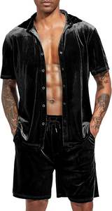 Conjunto de 2 Piezas para Hombre, Verano 2026, Camiseta Ajustada de Manga Corta de Terciopelo Negro, 100% Algodón, Pantalones Cortos de Terciopelo, Ropa Deportiva Transpirable - Product Image 3