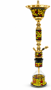 Cachimba de Lujo en Latón Dorado y Acero Inoxidable con Incrustaciones de Madreperla Amarilla y Roja - Product Image 3