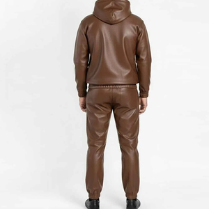 Ensemble de survêtement d'hiver en cuir véritable de qualité supérieure pour hommes, veste en cuir respirante et pantalon, mode streetwear - Product Image 2